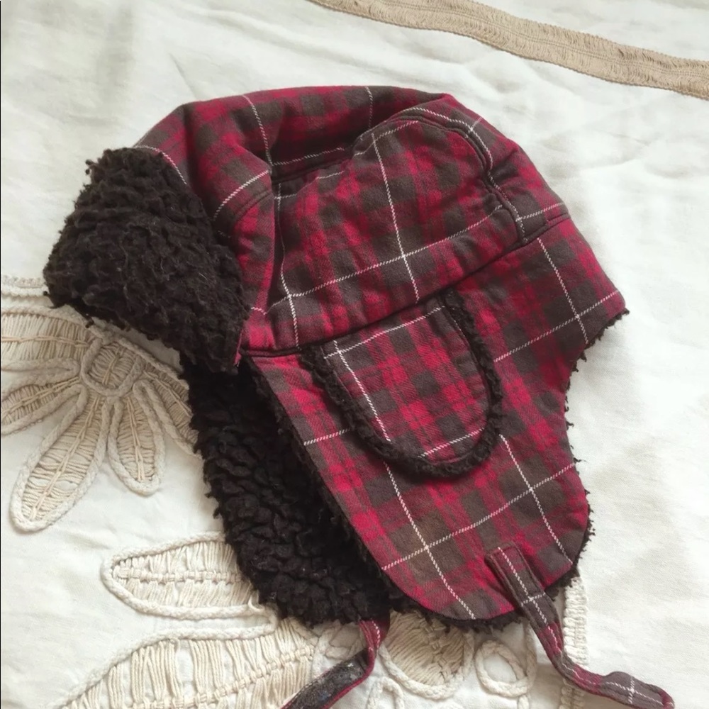 Gymboree boys winter hat plaid bomber 5-7 years